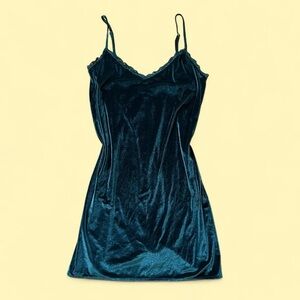 Green Velvety lace trim slip dress